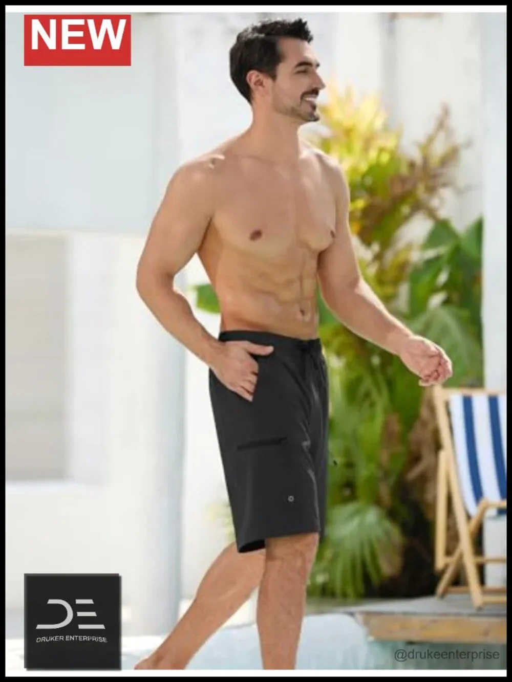 Men's Swim Trunks with Compression Liner Zipper Cargo Pockets 9 Inch Quick-Dry